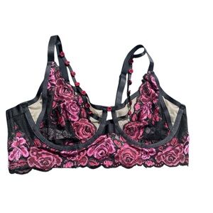Torrid Black and Pink Floral Lace Bralette